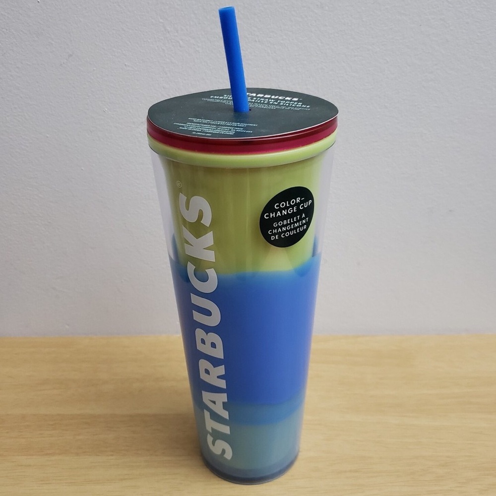 Starbucks 2023 Spring Straw Topper Blue Wave Color Changing Tumbler 24oz Cup GUC